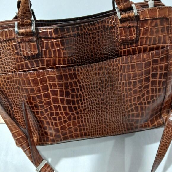 Franklin Covey Croc Embossed Leather Briefcase Laptop Bag Brown Satchel Tote - Picture 11 of 16
